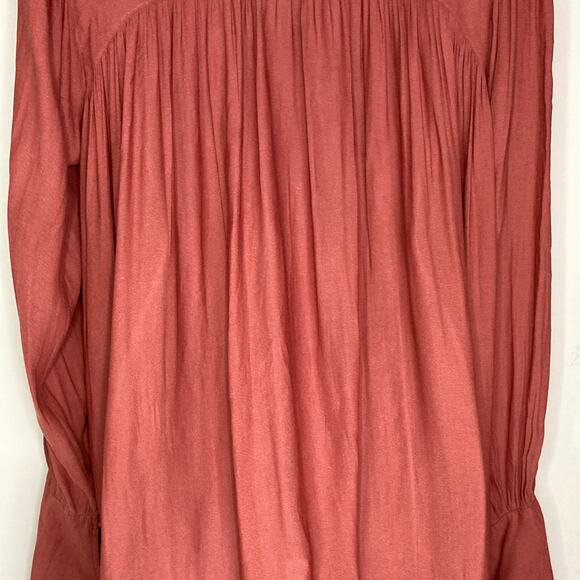 Free People Button Down Front Top Collar Flared Sleeves Rust Burnt Orange Size M - Picture 10 of 16